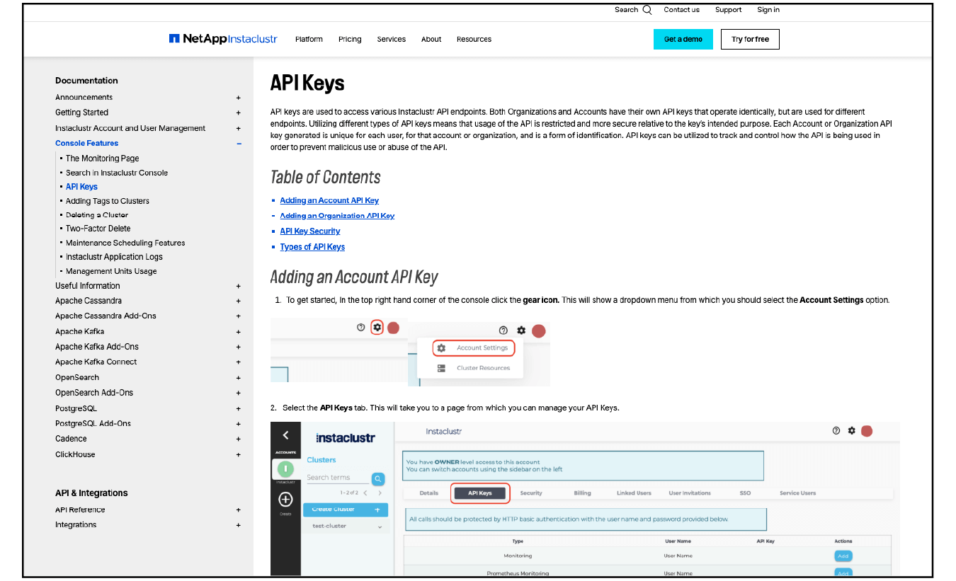instaclustr documentation page