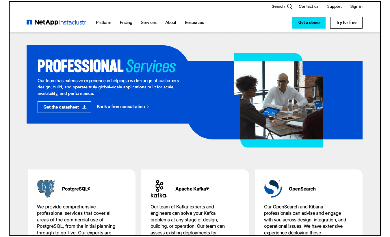 instaclustr professional services page