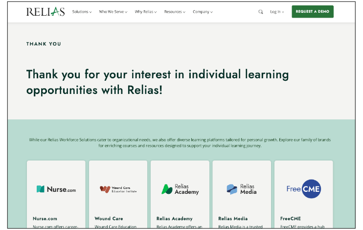 relias thank you page option